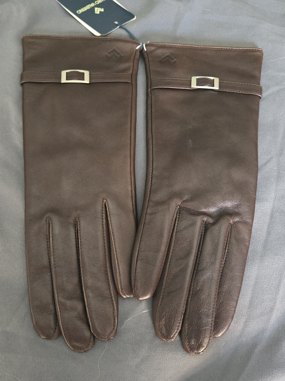 Valentino Brown Leather Gloves with Buckle Detail